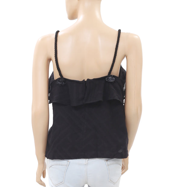 Leo & Sage Texture Ruffle Black Tank Blouse Top M