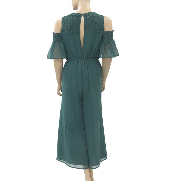 Zara Basic Collection Women Pine Cold Shoulder Jumpsuit Dress S
