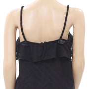 Leo & Sage Texture Ruffle Black Tank Blouse Top M