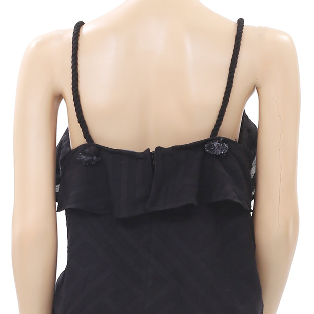 Leo & Sage Texture Ruffle Black Tank Blouse Top M