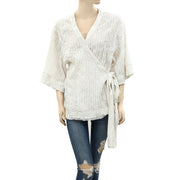 Free People FP ONE Cora Eyelet Embroidered Oversized Wrap Blouse Top M