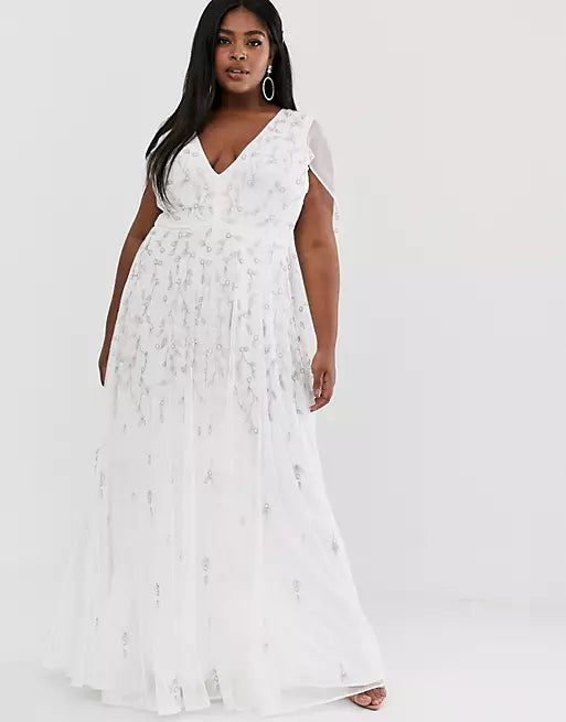 ASOS EDITION Embellished Cape Wedding Gown Maxi Dress S