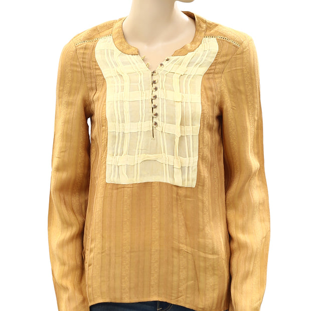Free People Contrast Bib Mesh Lace Tunic Top XS