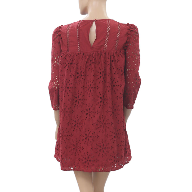 Zara Trafaluc Embroidered With Pom Pom Dress