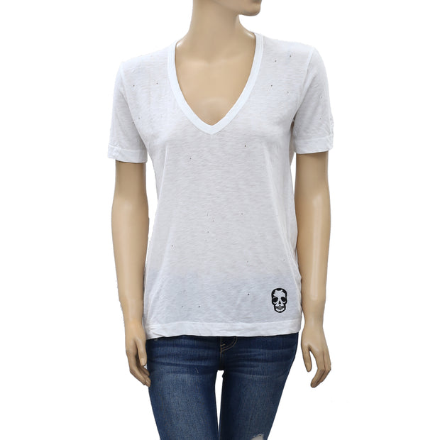 Zadig & Voltaire Wassa Holes Stamp Skull T-Shirt Top