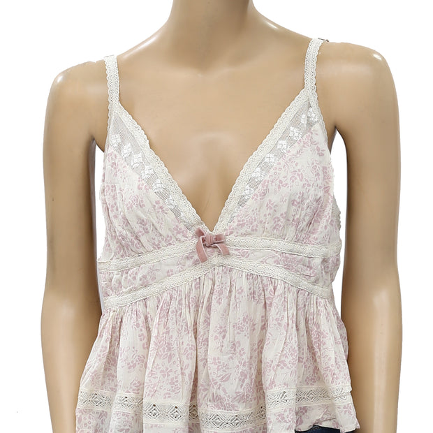Free People Printed Lace Cami Blouse Top XL NWT