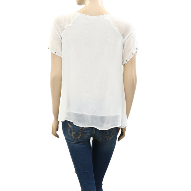 DTLM Don't Label Me Repeat Corded Embroidered Blouse Top S