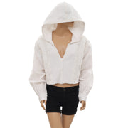 Free People Lacey Pullover Crochet White Hoodie Sweatshirt Crop Top M
