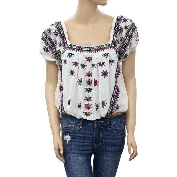 Free People Aurura Embroidered Blouse Top S