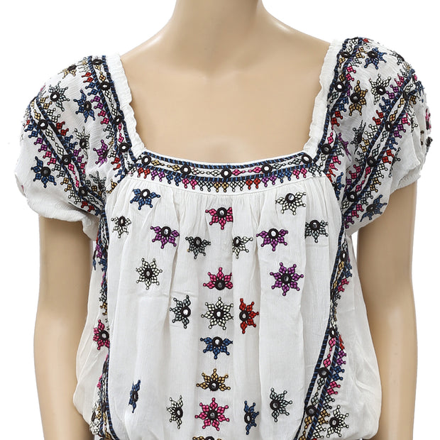 Free People Aurura Embroidered Blouse Top S