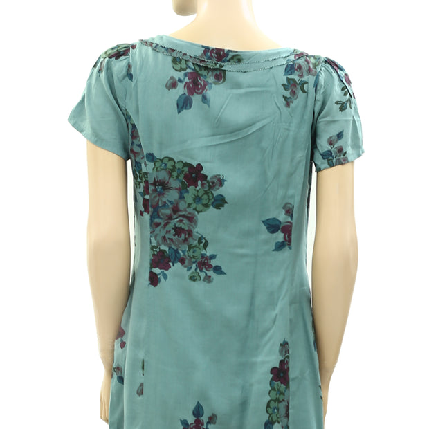 Indi & Cold Floral Printed Ruffle Shift Mini Dress S