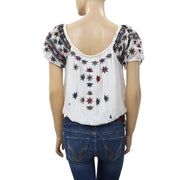 Free People Aurura Embroidered Blouse Top S