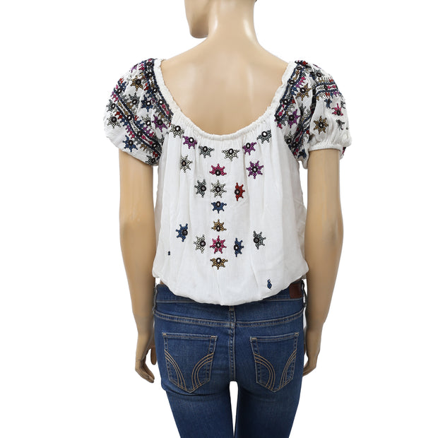 Free People Aurura Embroidered Blouse Top S