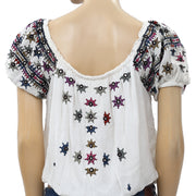 Free People Aurura Embroidered Blouse Top S