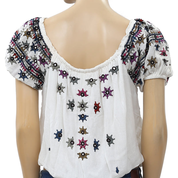 Free People Aurura Embroidered Blouse Top S