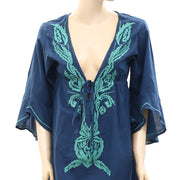 Ellen Weaver Embroidered Blue Mini Dress M