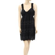 Pink Soda Eyelet Embroidered Beaded Black Dress XS