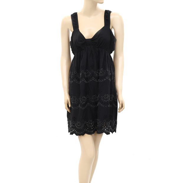 Pink Soda Eyelet Embroidered Beaded Black Dress XS