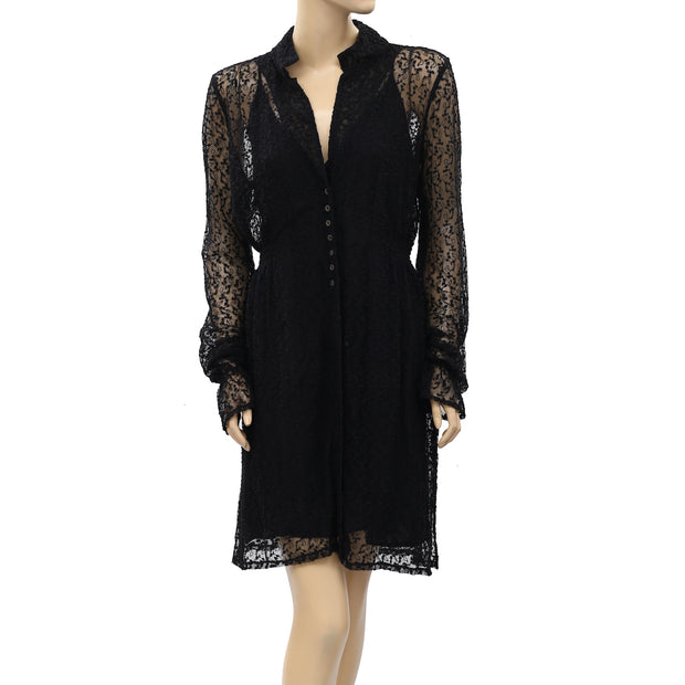 Free People We The Free Lou's Shirt Mesh Embroidered Mini Dress