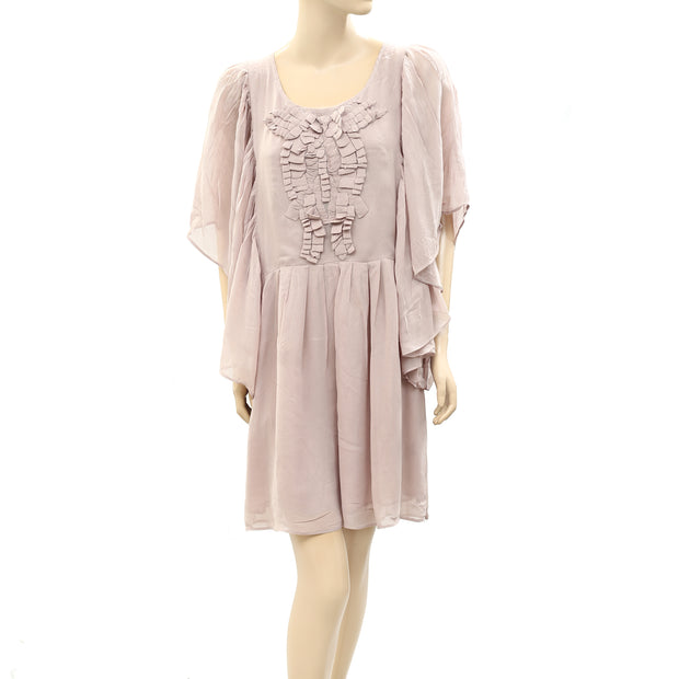 Next Solid Pleated Taupe Mini Dress M