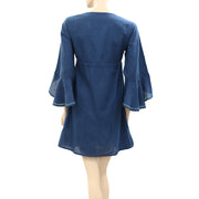 Ellen Weaver Embroidered Blue Mini Dress M