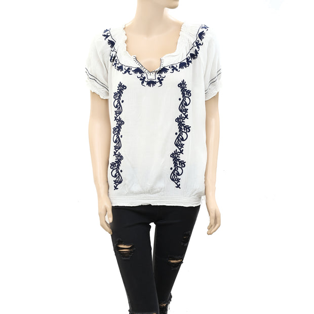 Splash Floral Embroidered Blouse Top S