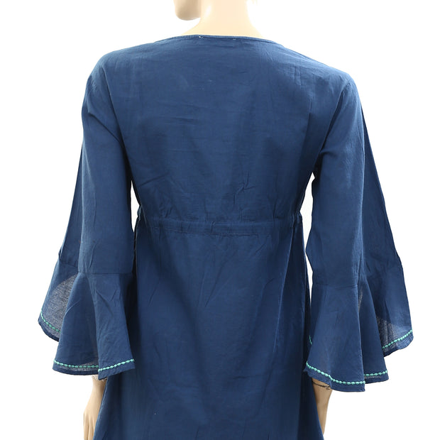 Ellen Weaver Embroidered Blue Mini Dress M