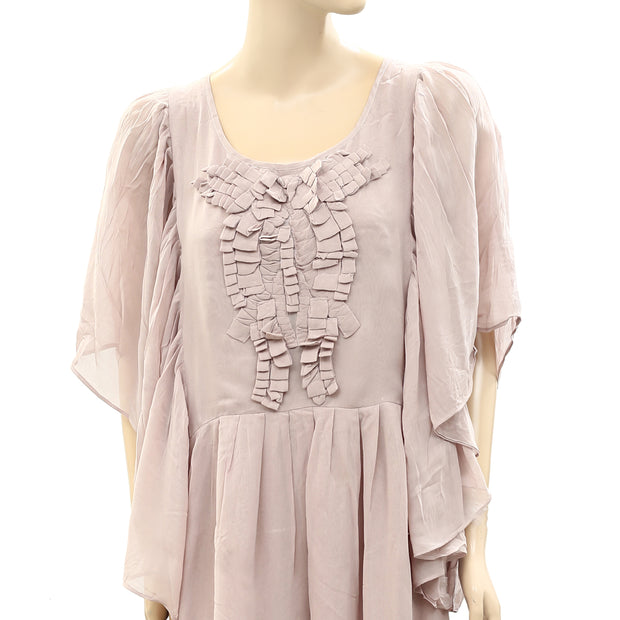 Next Solid Pleated Taupe Mini Dress M