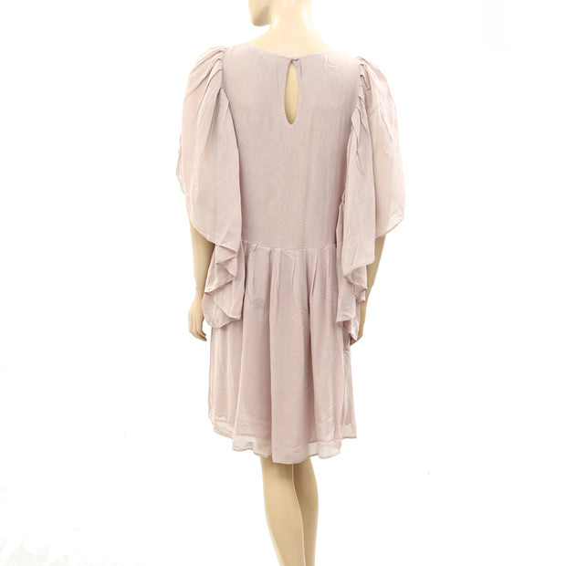 Next Solid Pleated Taupe Mini Dress M