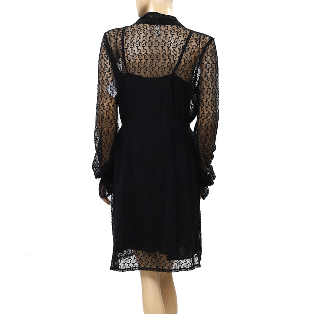 Free People We The Free Lou's Shirt Mesh Embroidered Mini Dress