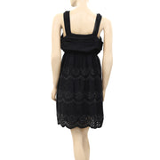 Pink Soda Eyelet Embroidered Beaded Black Dress XS