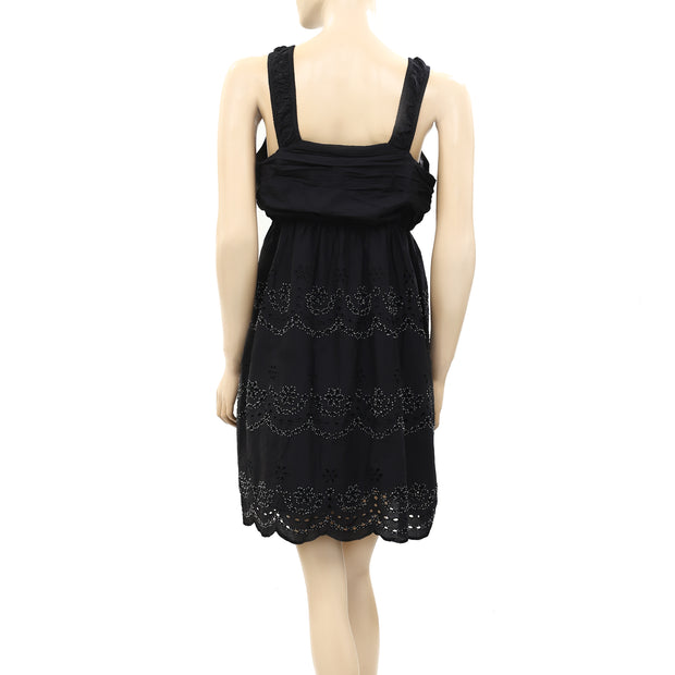 Pink Soda Eyelet Embroidered Beaded Black Dress XS