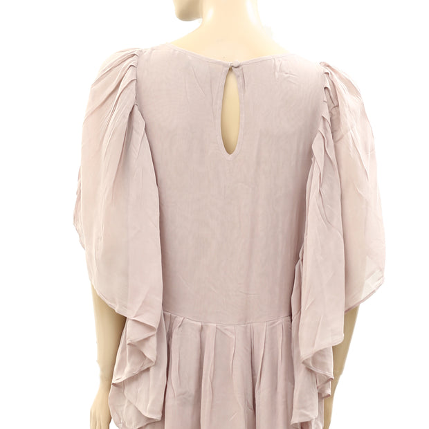 Next Solid Pleated Taupe Mini Dress M