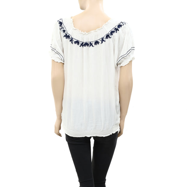 Splash Floral Embroidered Blouse Top S