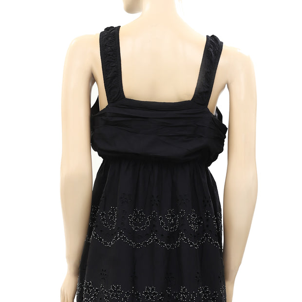 Pink Soda Eyelet Embroidered Beaded Black Dress XS