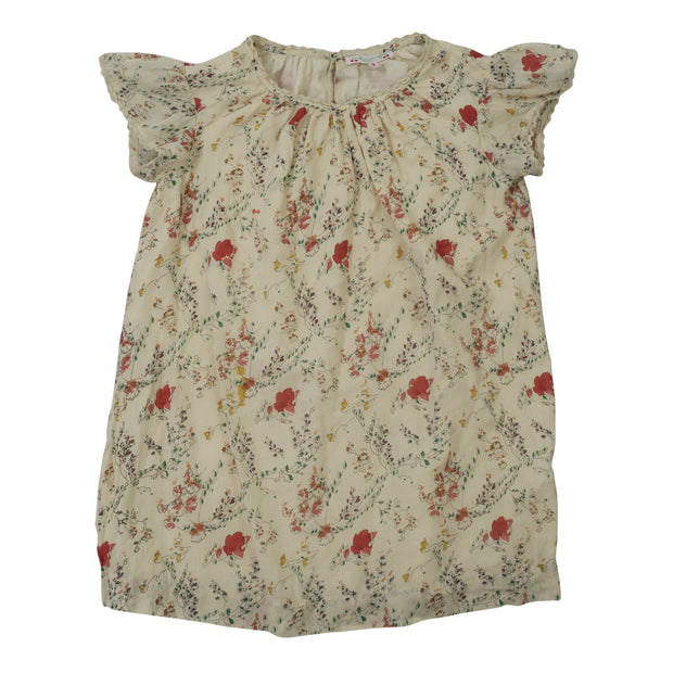 Bonpoint Kids Girls Floral Printed Blouse Top Lace Beige 6 Year