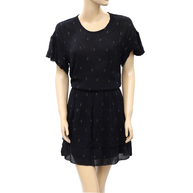 IRO Naelle Black Lace Printed Tiered Mini Dress S