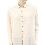 Des Petits Hauts Shimmer Check Printed Beige Shirt Top M