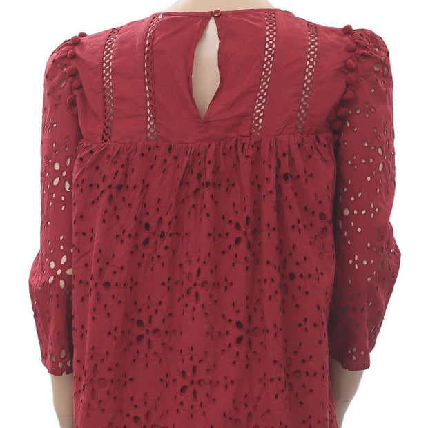 Zara Trafaluc Embroidered With Pom Pom Dress