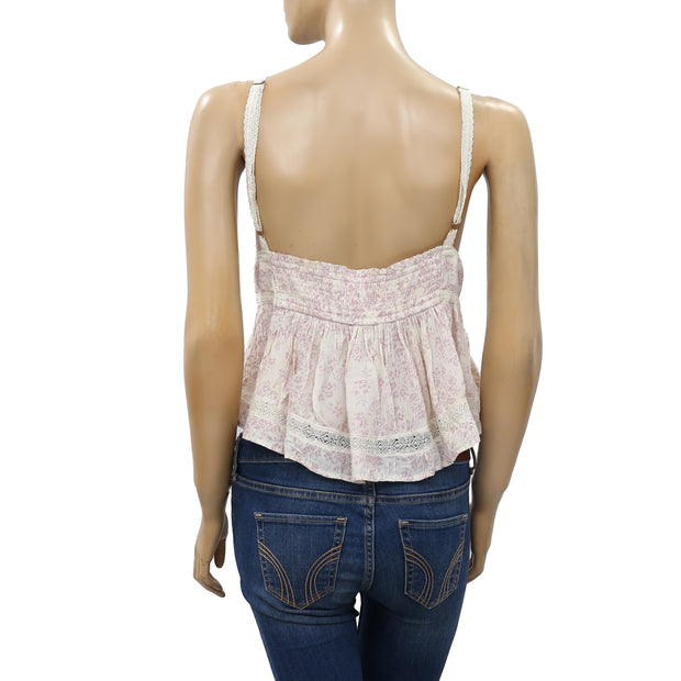 Free People Printed Lace Cami Blouse Top XL NWT