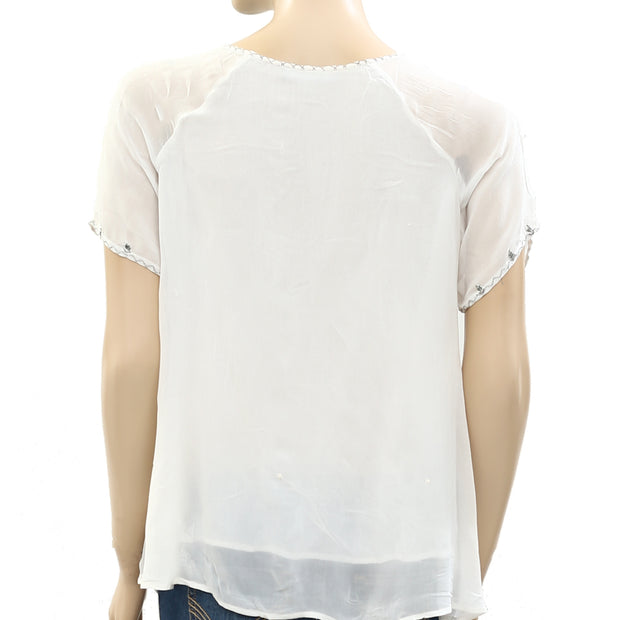 DTLM Don't Label Me Repeat Corded Embroidered Blouse Top S