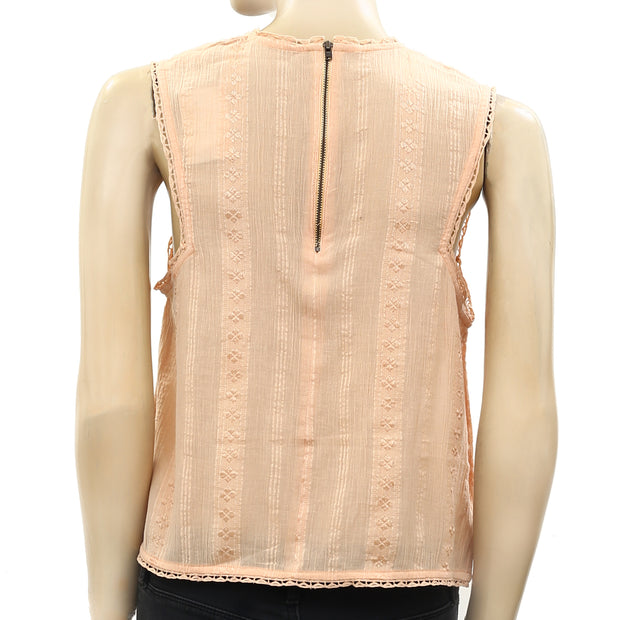 Free People 刺绣蕾丝背心衬衫上衣 S