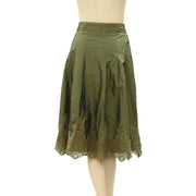 Malvin Lace Floral Embroidered Pleated Midi Skirt M