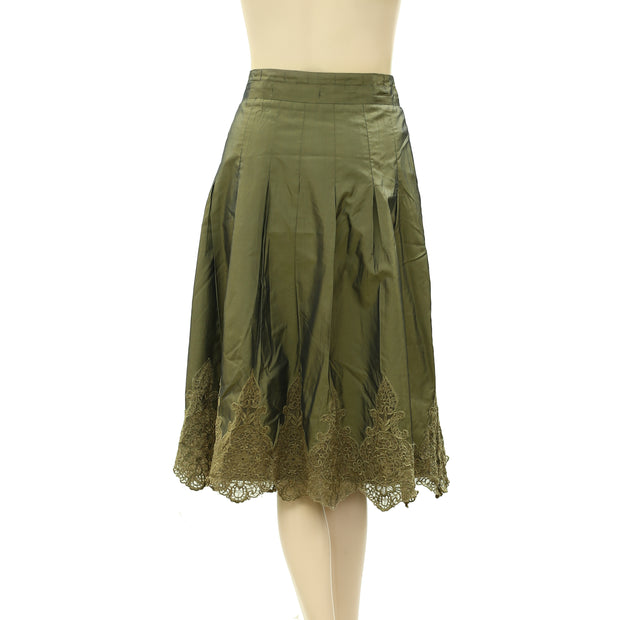 Malvin Lace Floral Embroidered Pleated Midi Skirt M