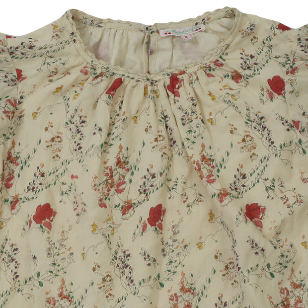 Bonpoint Kids Girls Floral Printed Blouse Top Lace Beige 6 Year