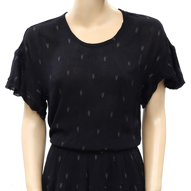 IRO Naelle Black Lace Printed Tiered Mini Dress S