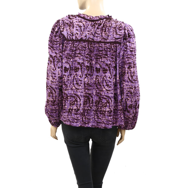 Ulla Johnson Jeanne Printed Ruffle Blouse Top M