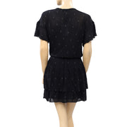 IRO Naelle Black Lace Printed Tiered Mini Dress S