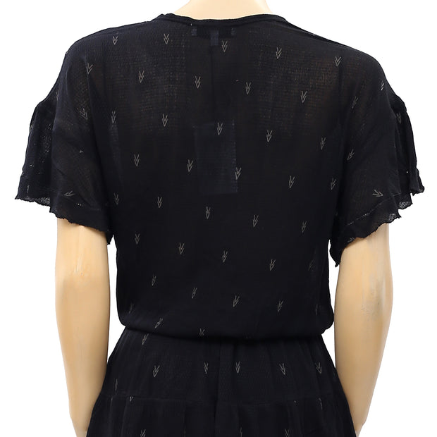 IRO Naelle Black Lace Printed Tiered Mini Dress S