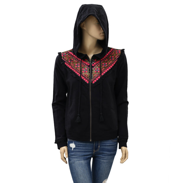 Akemi + Kin Anthropologie Embroidered Terry Hoodie Top S